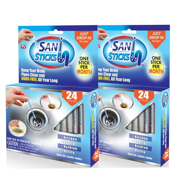 Sani Sticks Keep Your Drain Pipes Clear Odor-Free and Prevent Clogs, Sink Sticks, Drain Deodorizer, for Tub, Sink, Drain (Unscented 2pk)