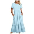 thumbnail image 1 of Pisexur Robes d'Été pour Femmes à Col Rond, Robe Fluide Plissée Tendance à Manches Courtes, Mode avec Poche, Robe d'Été de Plage Évasée à Imprimé Floral, 1 of 5