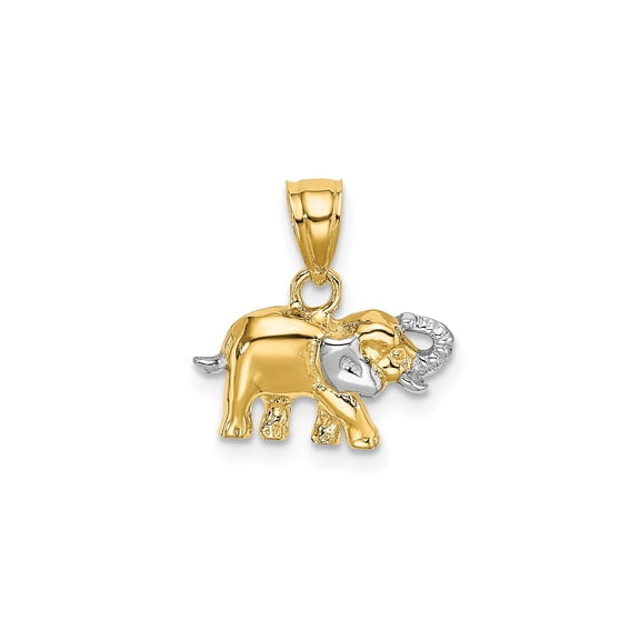 14k Yellow Gold Elephant Pendant Charm, Polished Two-Tone Animal Jewelry