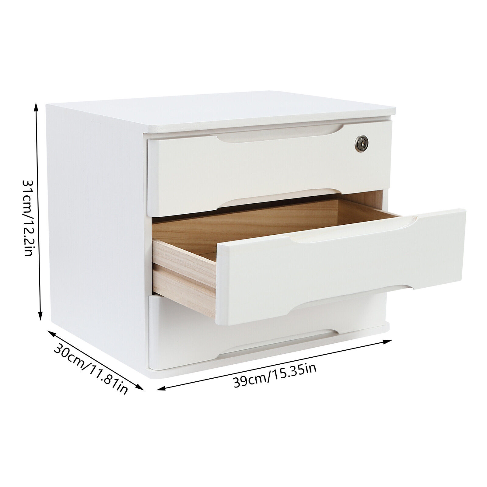 15.35 in White Desktop Organizer Storage Box Desk Drawers Locking Filing Cabinet