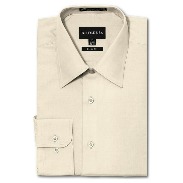 G-Style - G-Style USA Men's Slim Fit Long Sleeve Dress Shirt - Ivory ...