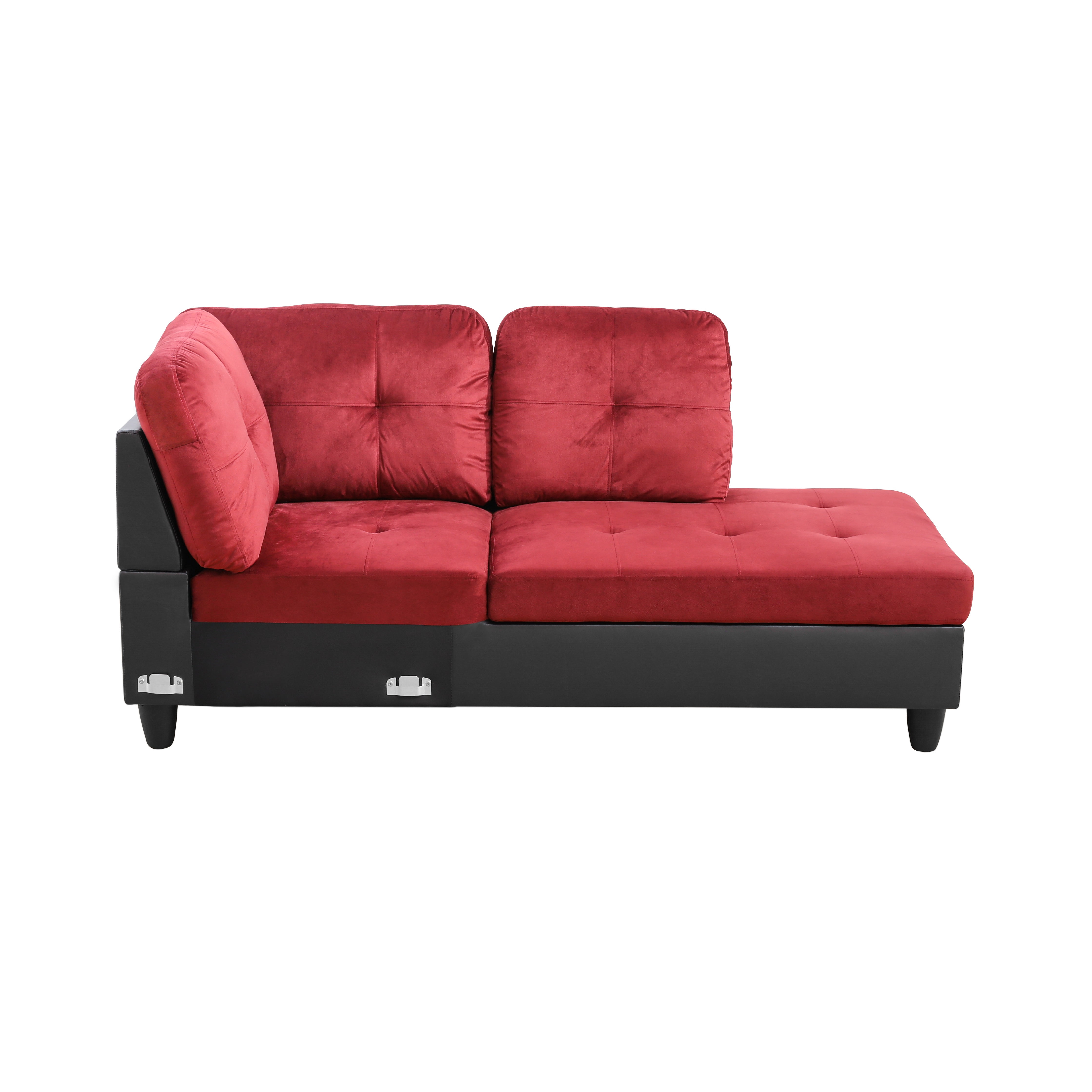Hommoo 4 Seats Flannel and PVC Sectional Sofa Couch Set, Modern L Shaped Sectional Couch, Living Room Furniture Set, Red