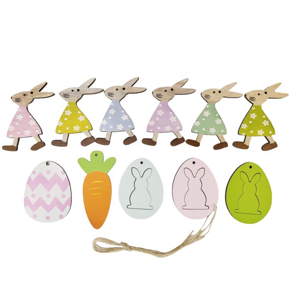 Easter Wooden Bunny Hanging Ornaments Set, 11PCS Spring Easter Decorations with Rope, Wooden Rabbit Egg Carrot Hanging Decor for Easter Tree Home Farmhouse Party