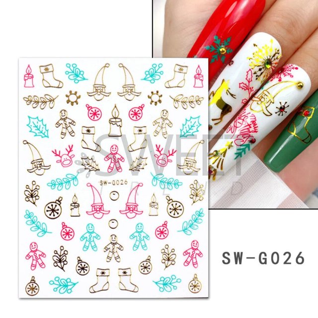 Pegatinas de copos de nieve para manicura, láminas de decoración navideña, láser bronceado, oro rosa, diseño de uñas, deslizador de Año Nuevo, 2022