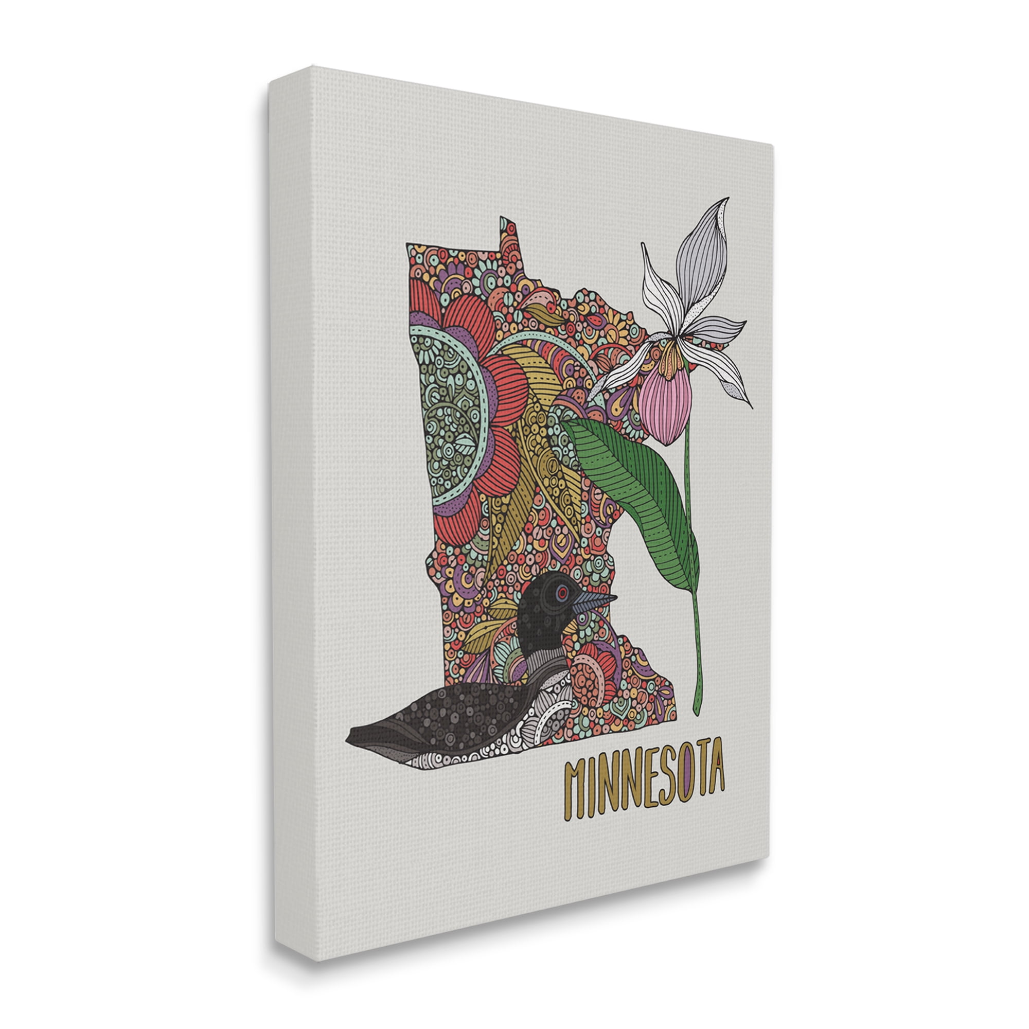 Stupell Industries Minnesota State Loon Bird Intricate Blooming Flowers Graphic Art Gallery Wrapped Canvas Print Wall Art, Design by Valentina Harper