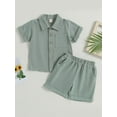 thumbnail image 2 of Wassery Infant Boys Summer Outfits 6M 12M 18M 24M 3T 4T Toddler Boys Clothes Sets Solid Color Buttons Short Sleeve Crew Neck T-Shirts and Elastic Waist Shorts 2Pcs 0-4Y, 2 of 9
