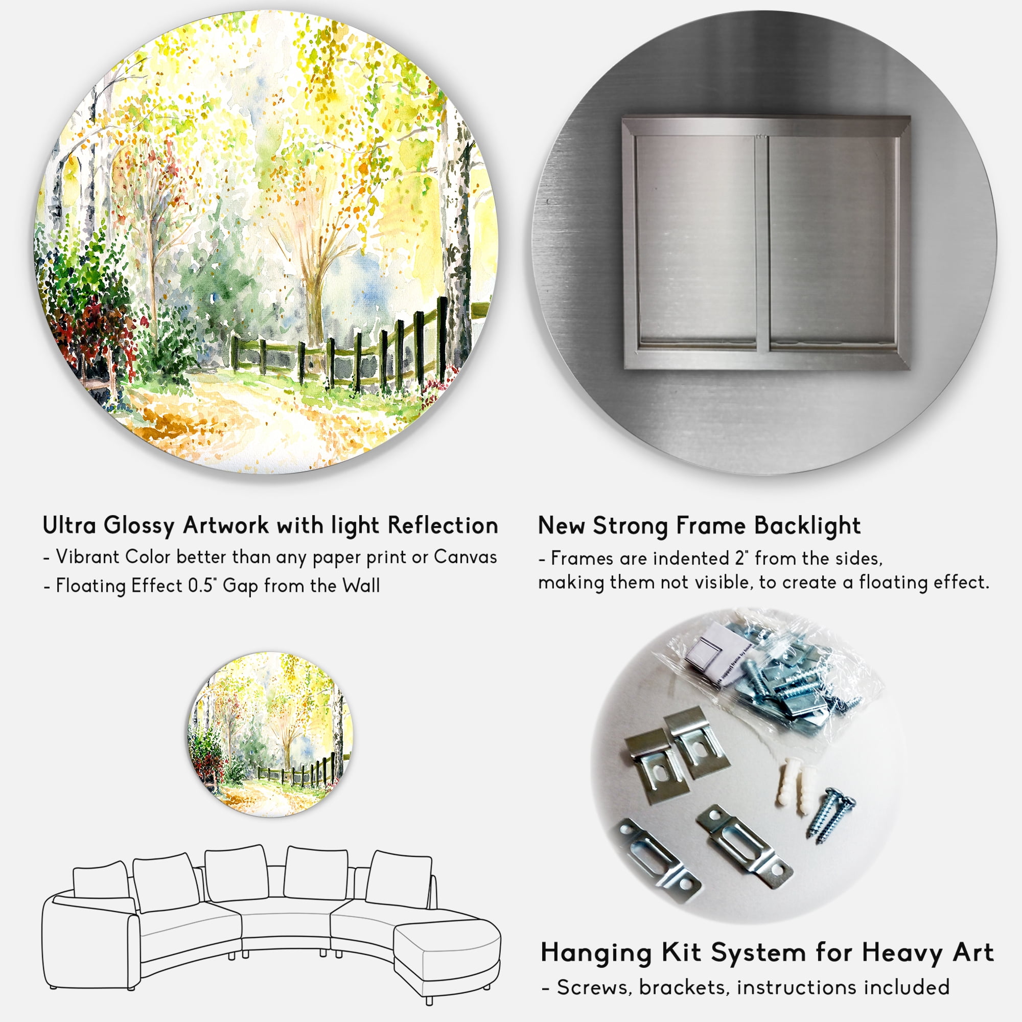 Designart 'Autumn Countryside The Afternoon Landscape' Traditional Circle Metal Wall Art 36x36 - Disc of 36