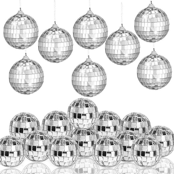 20 Pcs Mirror Disco Ball 1.2 Inch Mirror Disco Balls Ornament Hanging, Reflective Mirror Ball for Bar, Party Favor, Christmas Tree, Stage Props, Music Festivals Decor (Silver)