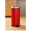 Home Trends 30-Liter Brushed Stainless Steel Round Trash Bin, Red