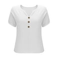 thumbnail image 5 of Fengqque Short Sleeves Shirts for Womens V-neck Rolled Cuff Button Up Loose Solid Casual Blouse T-Shirt Pullover Tops Women's Tops White XL(XL), 5 of 6