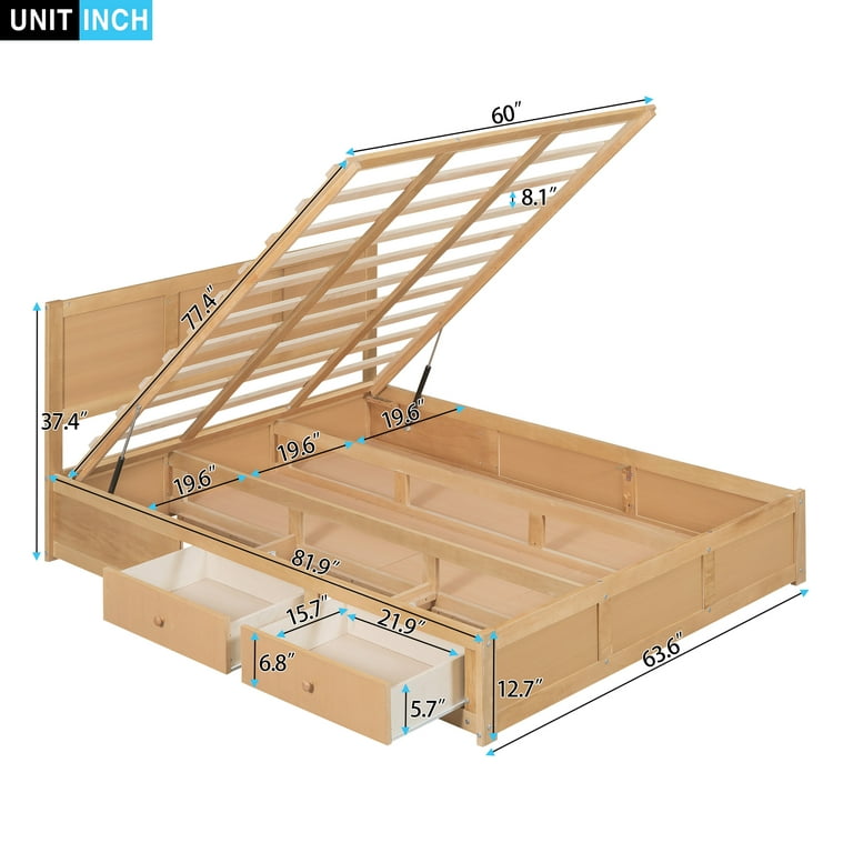 Euroco Queen Size Lift up, Wood Platform Bed Frame with