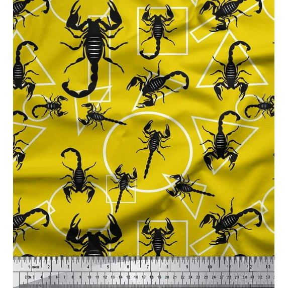 Soimoi Rayon Fabric Geometric Shapes & Scorpion Insects Printed Fabric 1 Yard 56 Inch Wide