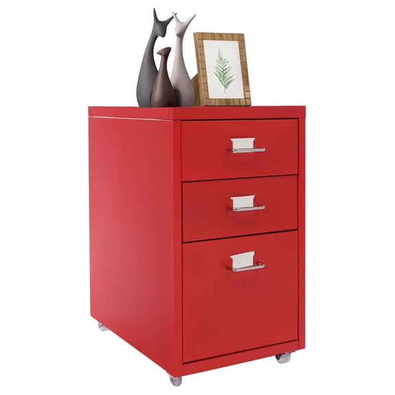 Metal Storage Cabinet 3 Drawer Mobile File Cabinets with Wheels Metal File Cabinet Under Desk Office Storage Cabinets Vertical Filing Cabinets for Home Office (Red)