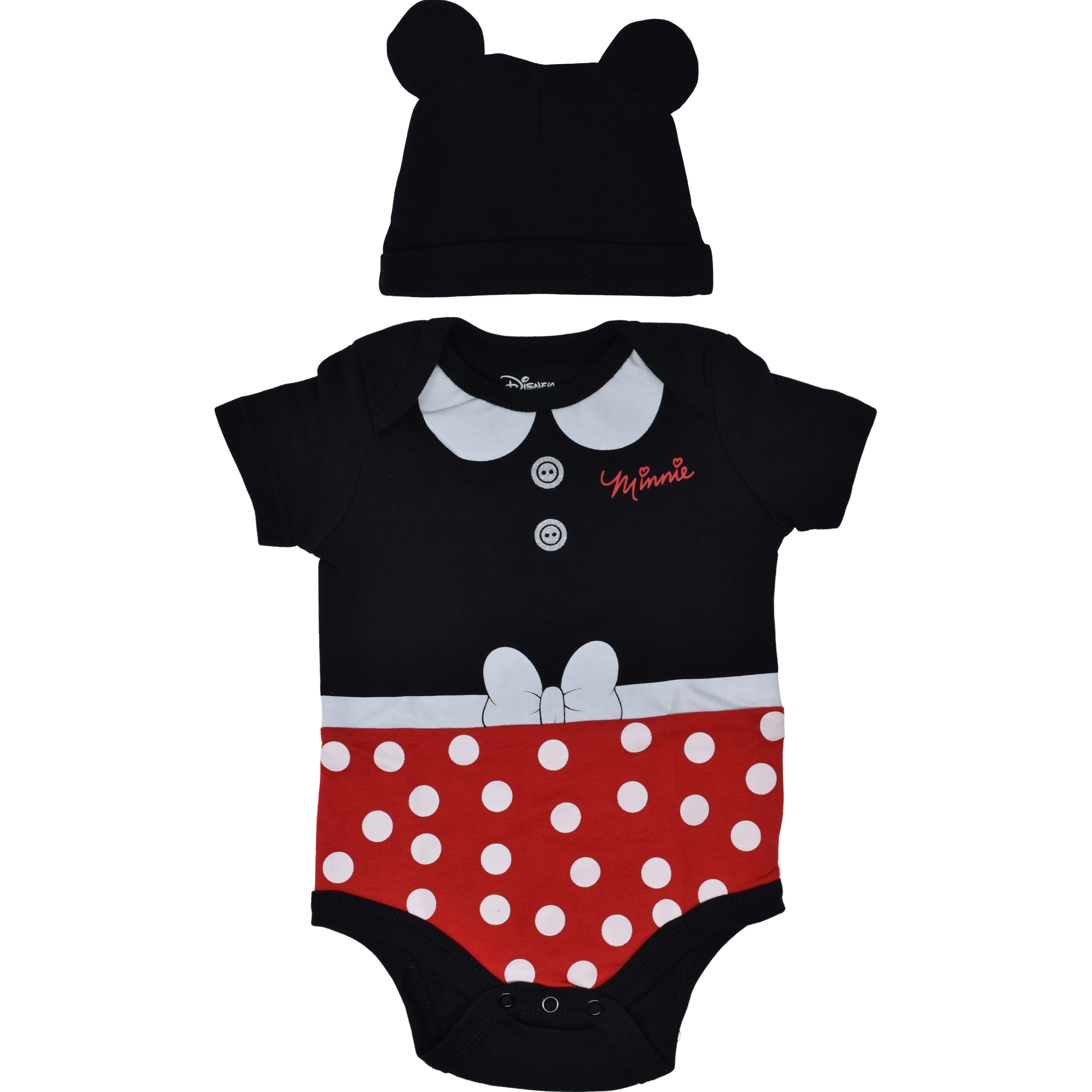 Disney Minnie Mouse Newborn Baby Girls Costume Bodysuit & Ears Hat 