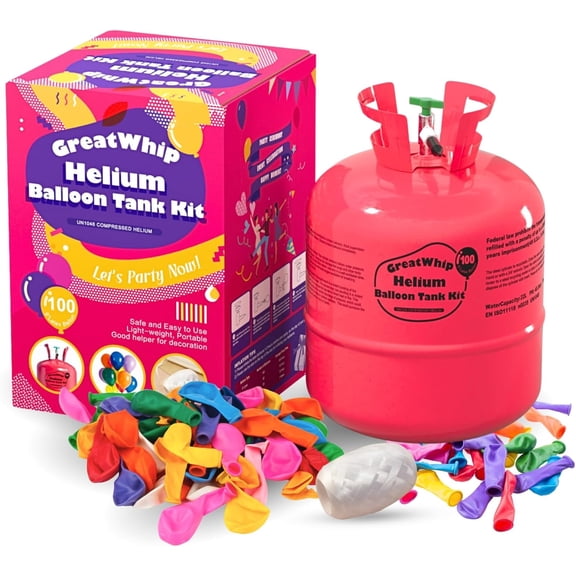 GreatWhip 22L Helium Tank up to 100 Latex (9")Balloons Helium Tank for Balloons at Home Helium Balloon Pump Kit Blend