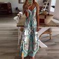 thumbnail image 4 of Retro blue and white porcelain print women's summer beach vacation dress, loose fit, slimming, sun protection, suspender long dress, 4 of 5