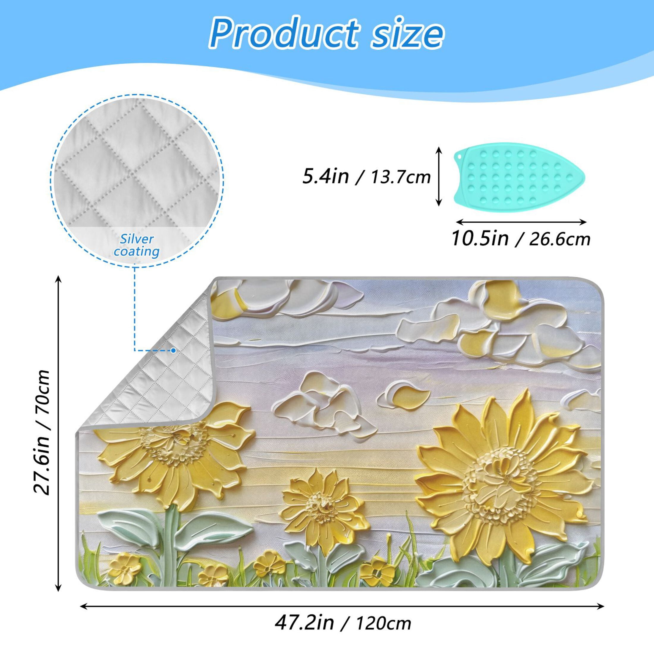 Sunflowers 3d Embossed Oil Painting Ironing Mat Blanket Portable Travel Ironing Pad Heat Resistant Pad 47.2" x 27.6”