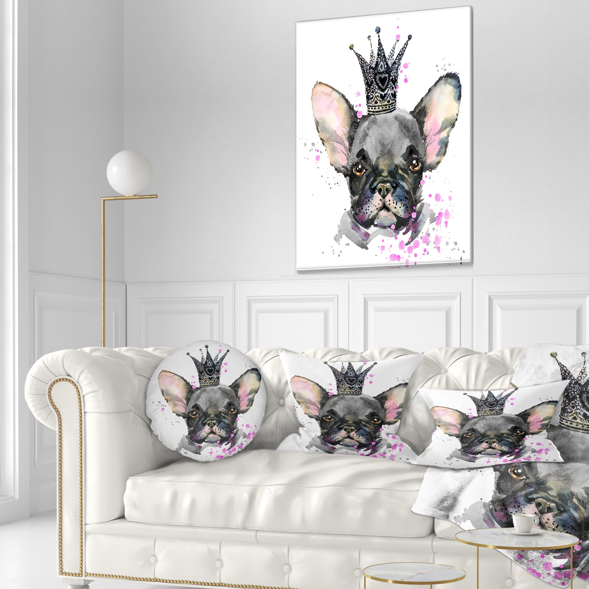 Designart Cute Black Dog with Crown - Animal Throw Pillow - 12x20