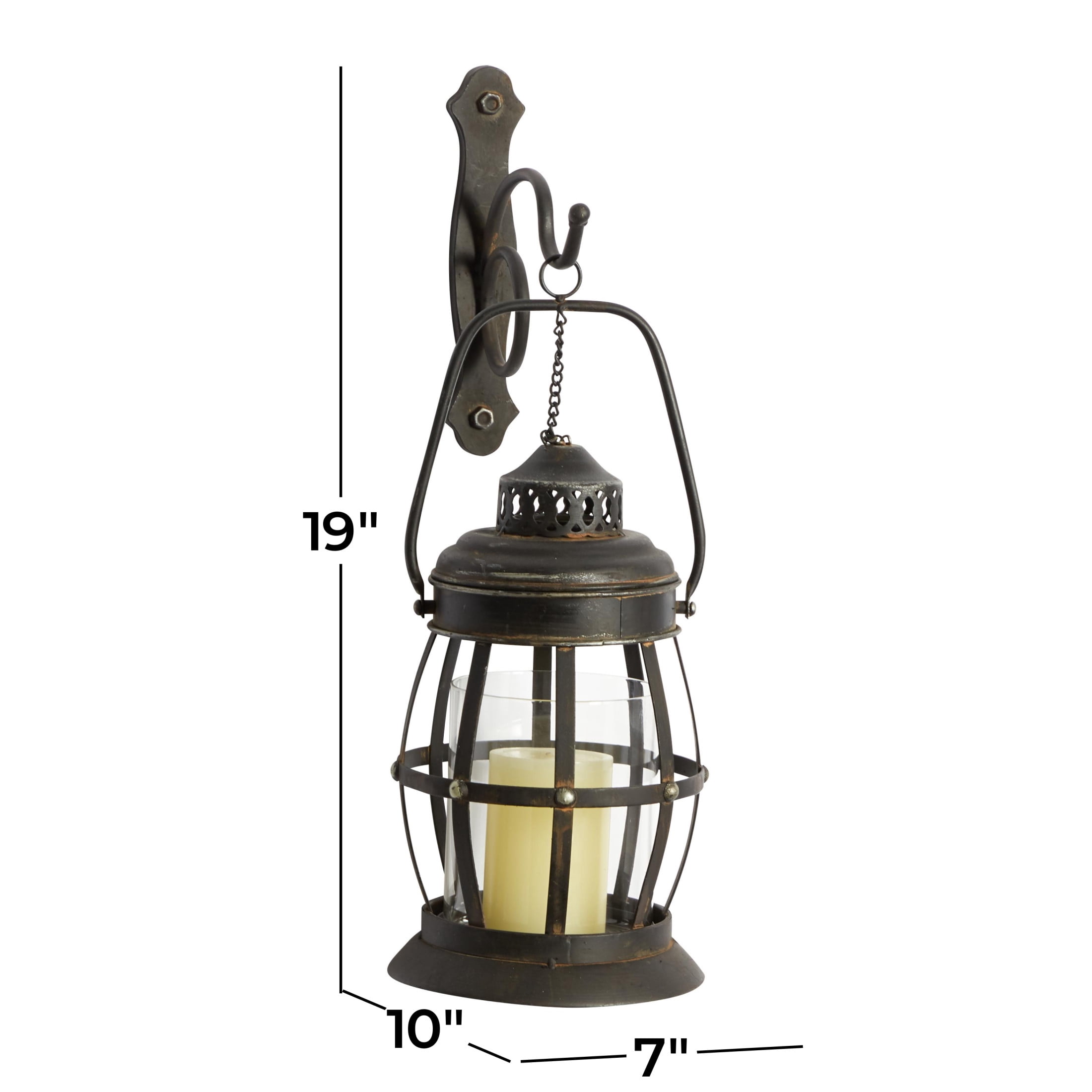 DecMode Rustic Metal Hanging Wall Mounted Candle Wall Sconce, 7"W x 19"H, Brown, Ready to Mount
