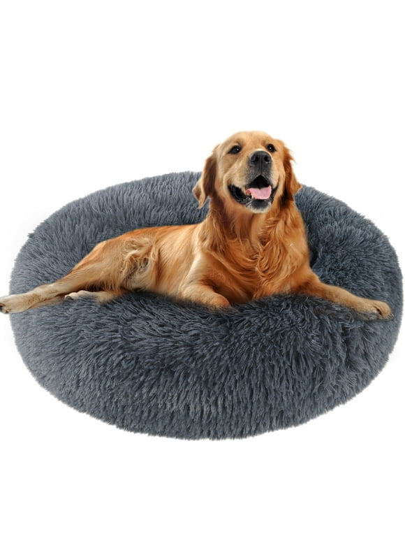 Calming Dog Bed for Medium Small Dogs, Donut Washable Pet Bed, 24" Anti-Anxiety Donut Cuddler Warming Cozy Soft Round Cat Bed
