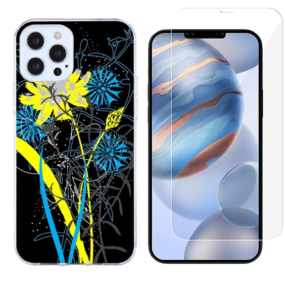 Slim-Fit Protective Phone Case compatible with iPhone 12 Pro Max, with Tempered Glass Screen Protector, by OneToughShield ® - Wild Flowers