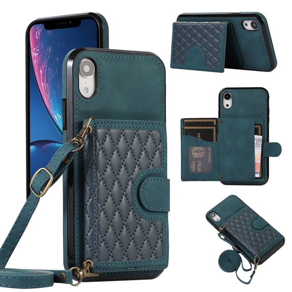 Mantto Case for iPhone XS,iPhone X,Wallet Phone Case Cute Leather Case with Card Holder Crossbody Cover for Women Girls Strap Wristlet RFID Blocking Shockproof For iPhone X/XS,Green