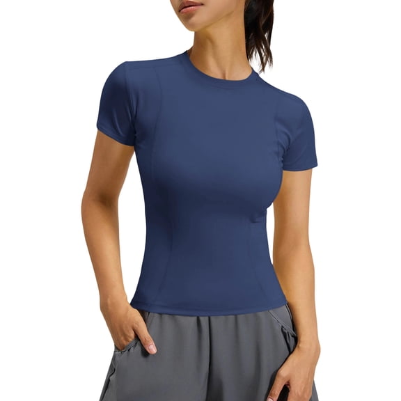 ZUKMRJPC Women Workout Shirts Short Sleeve Crewneck Athletic Compression Tops Stretchy Slim Fitted Gym Baselayer Yoga Running T-Shirts