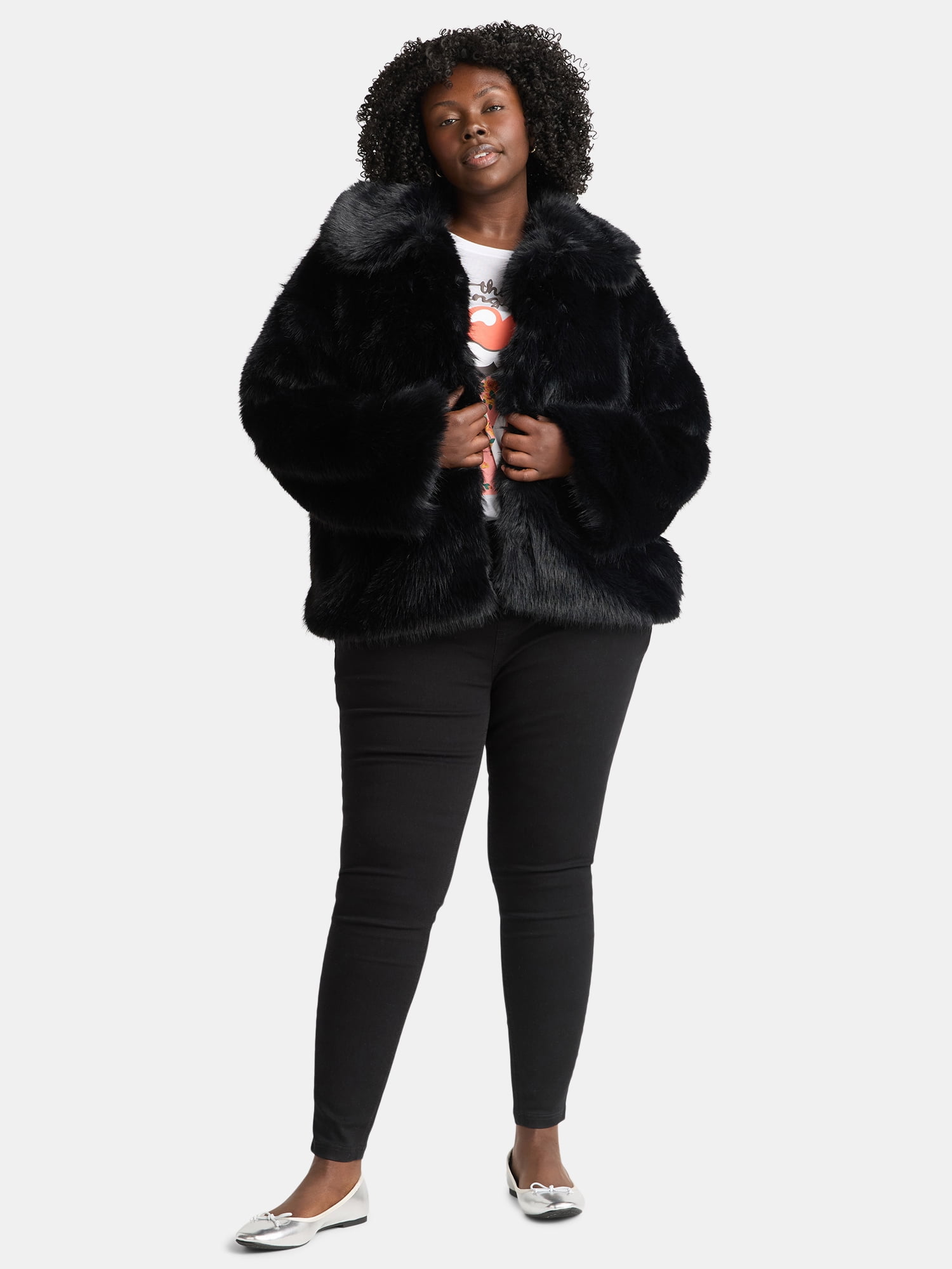 Time and Tru Women's Long Faux Fur Jacket, Sizes XS-3X