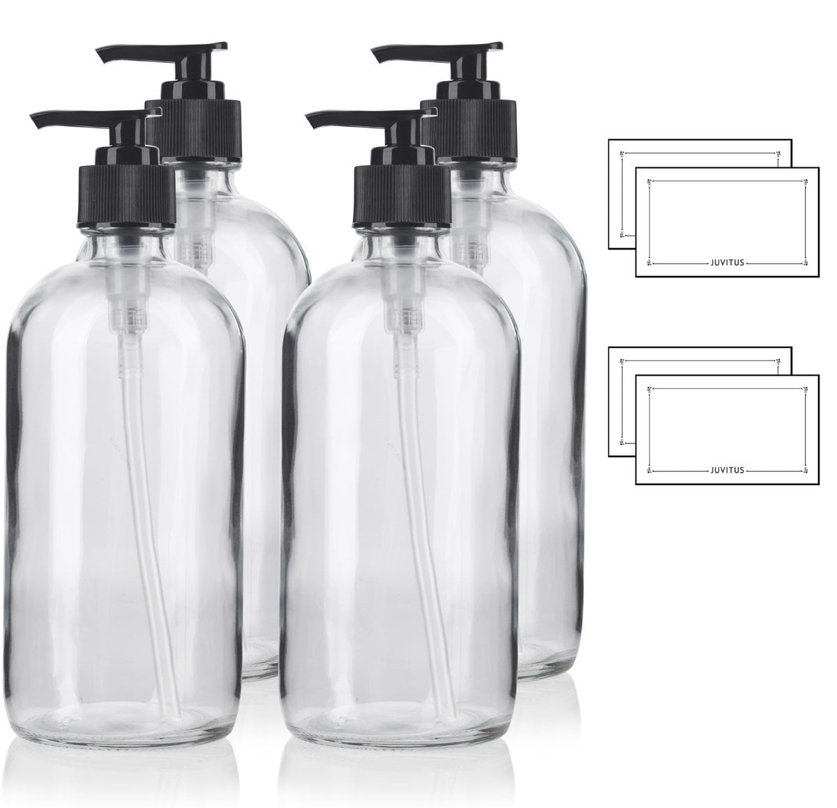Download 16 oz Clear Boston Round Thick Plated Glass Bottle with Black Lotion Pump (4 Pack) + Labels ...