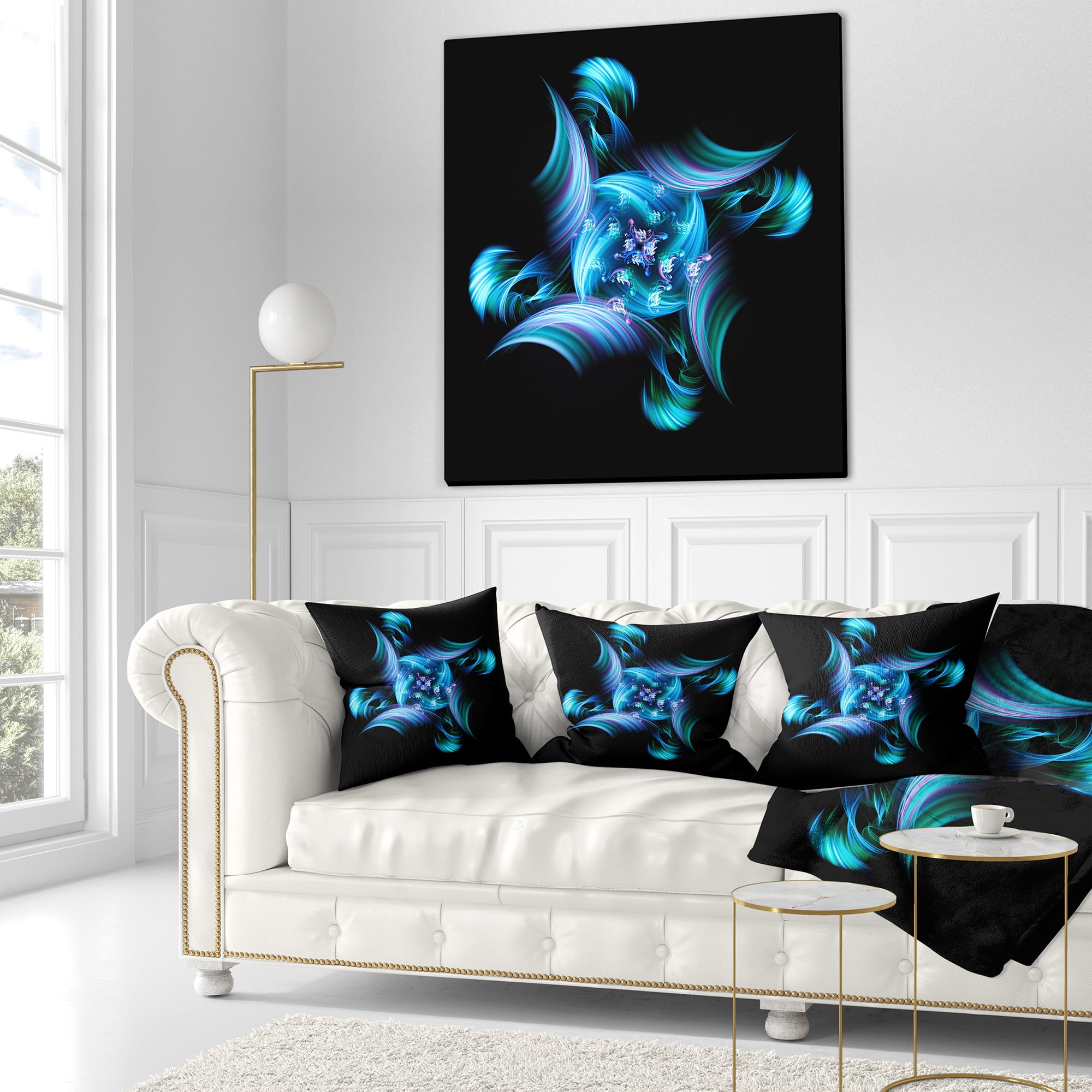 Designart Multi Colored Blue Stained Glass - Floral Throw Pillow - 16x16