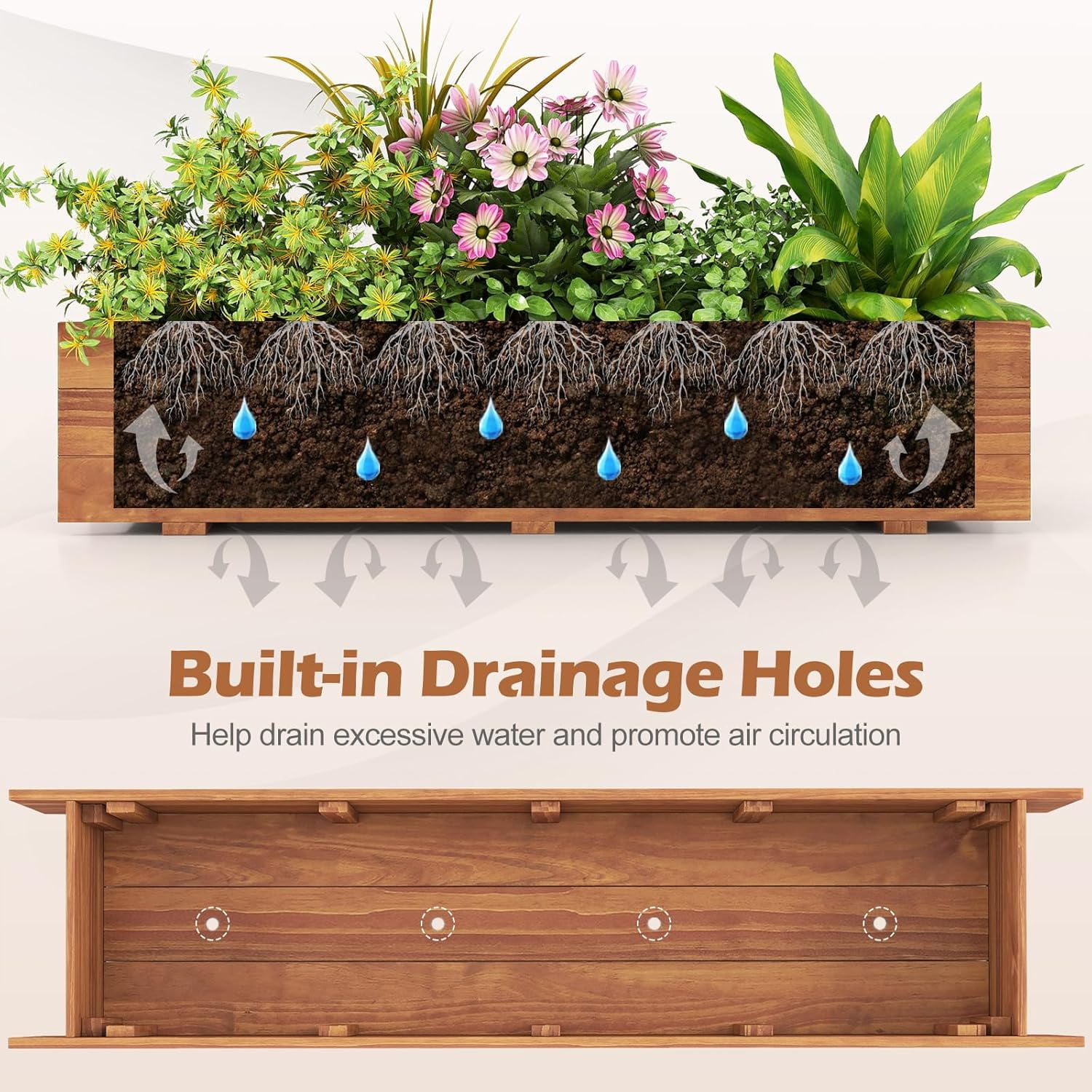 ZMSHOP Raised Garden Bed, 44" x 11" x 10" Wood Rectangle Planter Box with Drainage Holes, Water-Resistant Paint, Decorative Window Box, Outdoor Garden Bed for Fruit Vegetable Flower Herb, Orange