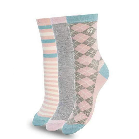 1SOCK2SOCK - Women's 3 Pack Casual Medium Crew Socks - Super Soft Cotton with Colorful Patterns, Pink