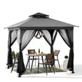 thumbnail image 3 of Sunjoy 9 ft. x 9 ft. Grey and Black Steel Soft Top Gazebo Mosquito Nettings and Privacy Screens, Double Roof Outdoor Screened Gazebos Shelter, Gazebo Canopies for Backyard, 3 of 11
