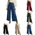 thumbnail image 2 of DuoJiaJ Womens Wide Leg Pants, High Waist with Pockets Tie Front Loose Red S, 2 of 2