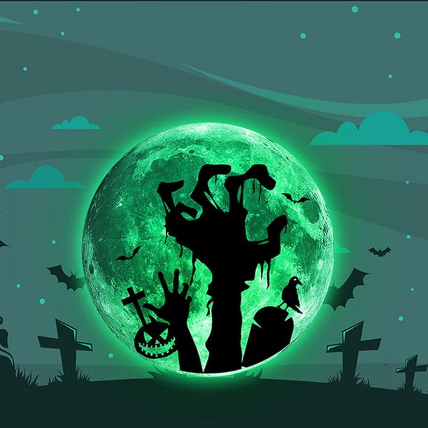 Txlixc poste de pared de luz nocturna de Halloween, decoración de luz nocturna de murciélago de bruja de luna 3D Txlixc moda