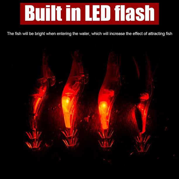 Señuelos de pesca con luz LED, camarones electrónicos, calamares, anzuelos, cebo, aparejos de pesca