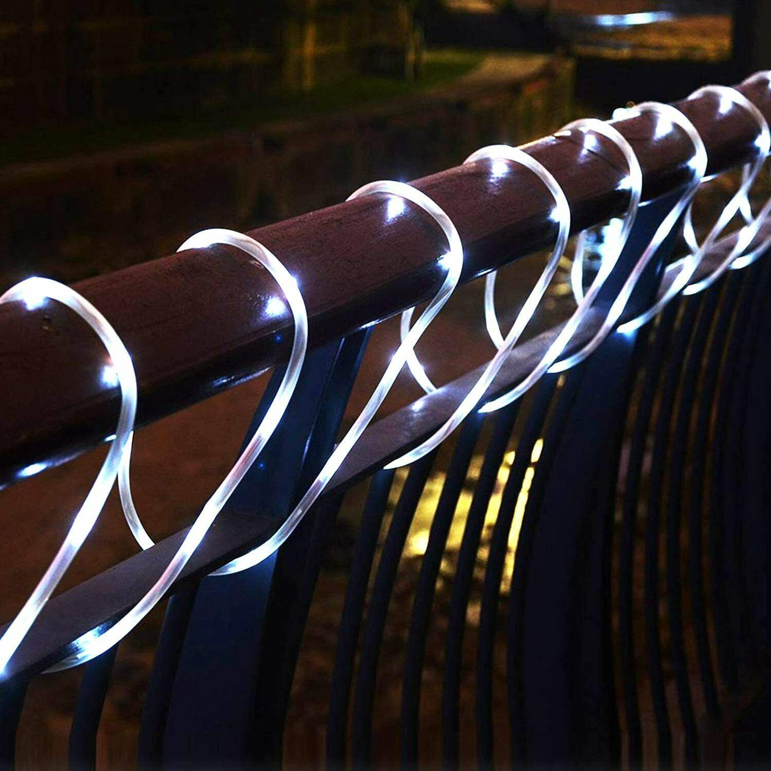 ZOELNIC 40ft 100LEDs Christmas Solar Powered Rope Tube String Lights Strip Outdoor Garden Xmas Tree Holiday Decor Fairy Lights, White