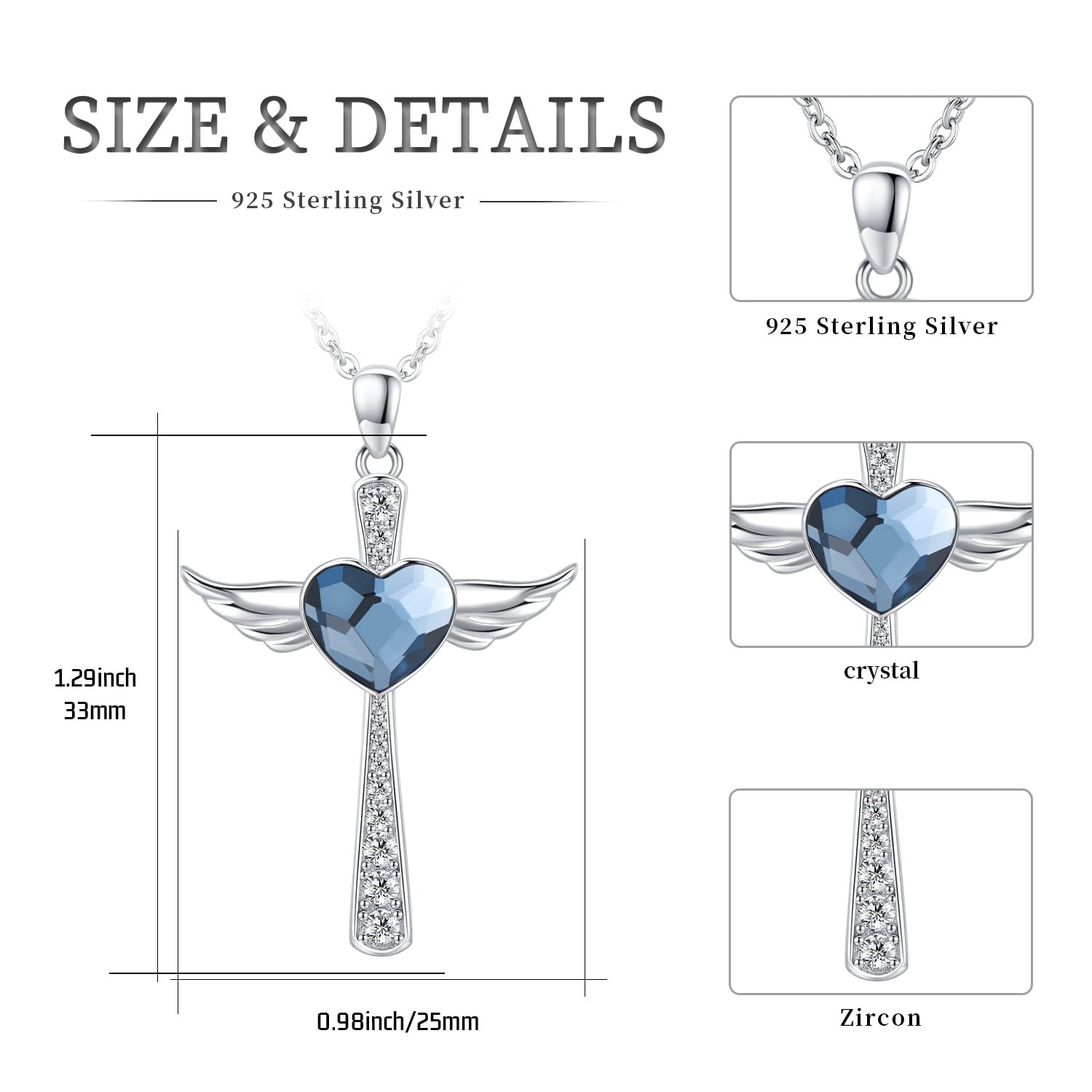 Coachuhhar Angel Wings Necklace 925 Sterling Silver Cross Pendant Necklace Cross Jewelry Gifts for Women