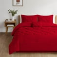 thumbnail image 2 of 3 Piece New Half Pinch Pleated Pattern Comforter Set, 800 TC, 100% Egyptian Cotton, Oversized Super King Size Red Solid, 2 of 6