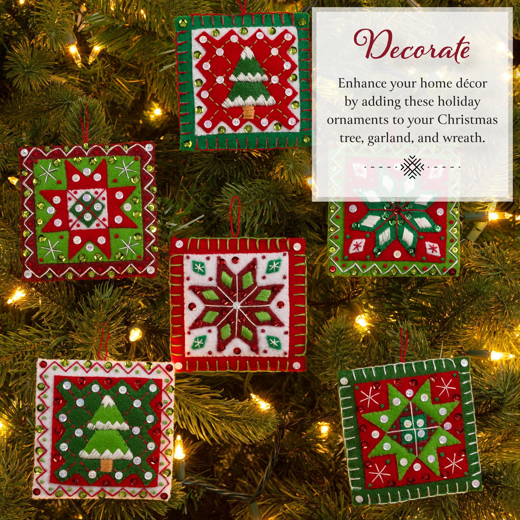 Bucilla Holiday Quilt Squares 6 Count Felt Applique Ornament Kit