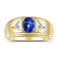 thumbnail image 1 of RYLOS Men's Rings 14K Yellow Gold Classic 8X6MM Oval Gemstone &  Diamond Ring Blue Star Sapphire September Birthstone Rings For Man Gold Rings Size 8, 1 of 7