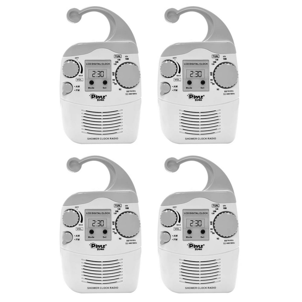Pyle LCD Digital Hanging Waterproof AM/FM Shower Clock Radio White (4