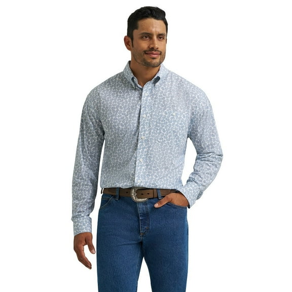 Wrangler Classic Fit White Blue Print - Mens Shirt  - 112367706