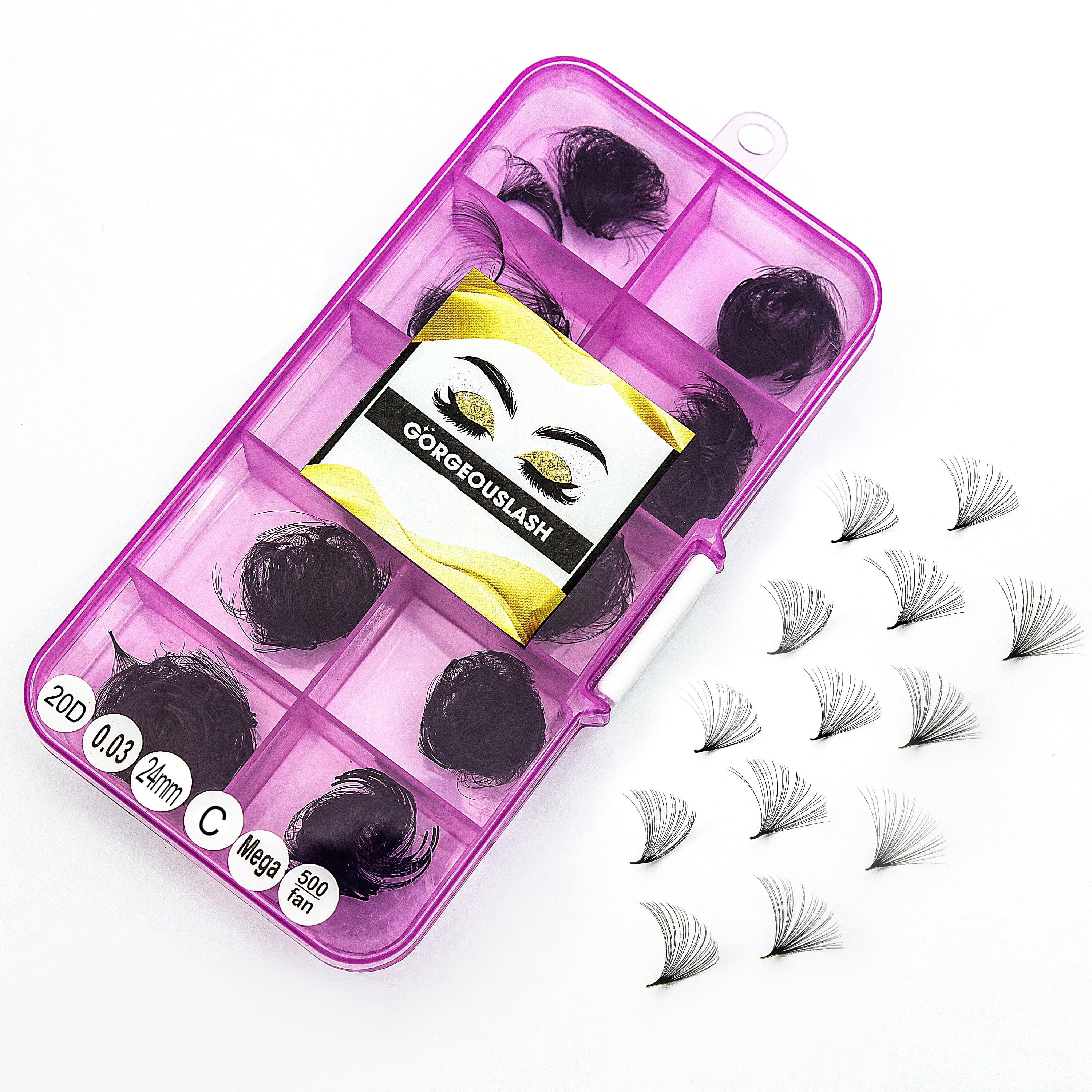 20D - C Curl Lashes, 500 Premade Volume Fans, 0.03mm thickness, Eyelash Extensions, Handmade.