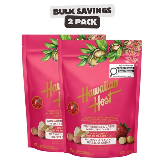 2 Pack Hawaiian Host Strawberries & Creme White Chocolatey Covered Macadamia Nuts