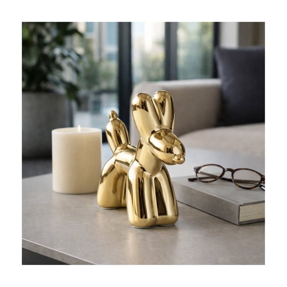 Balloon Dog Figurine for Home Decor - Ceramic Sculpture for Shelf, Coffee Table, Living Room or Office Accents - Contemporary Ornament Accent Display for Console and Mantel Styling - 7", Gold