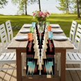 thumbnail image 4 of Boho Brown Teal Red Table Runner 70 Inches Long,Southwestern Geometric Art Vintage Cotton Linen Table Runners Dresser Scarves,Fabric Tabletop Scarf Furniture Cover for Home Dinner Party 13"x70", 4 of 9