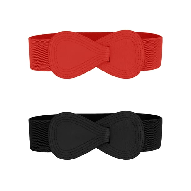 Cinturones Elásticos de Hebilla de Cuero Sintético Interlock en Forma de 8 para Mujeres 2Pcs Inspire Chic