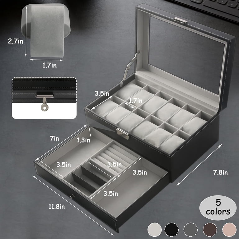 Bibana 12-Slot Watch Box with Glass Lid & Lock photo 5