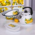 thumbnail image 2 of Novomoskovsjka Posuda Lemon Enamel Kettle with Whistle 2.7 Qt (2.5 L) Enameled Steel Stovetop Kettle with Ergonomic Handle Tea Kettle Tea Pot for Stove Top Enamelware Kitchen Kettle, White Yellow, 2 of 7